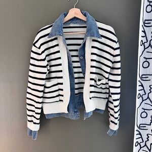 Faux Layered Sweater Denim Shirt Jacket